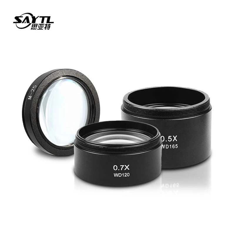 0.5X 0.7X 1.0X เสริมวัตถุเลนส์กล้องจุลทรรศน์เลนส์กล้องถ่ายรูปสำหรับกล้องจุลทรรศน์สเตอริโอ Trinocular ป้องกันฝุ่น Barlow เลนส์