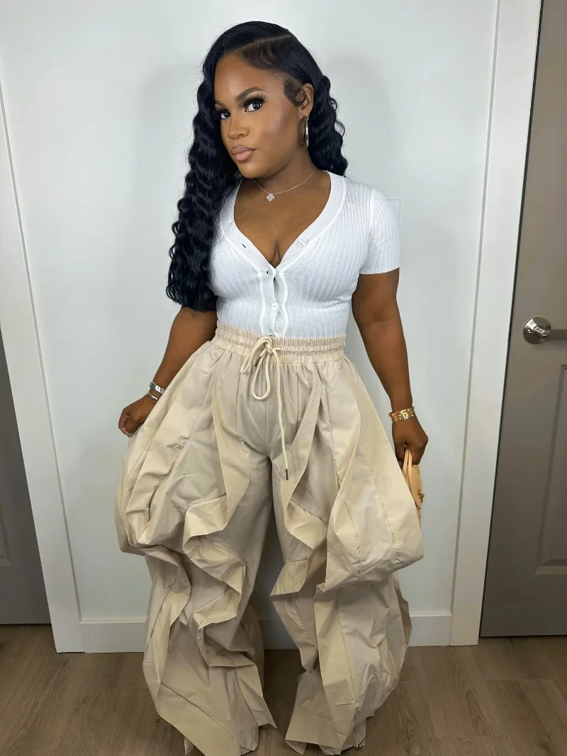 

KEXU элегантные длинные брюки-карго со шнуровкой на талии и фонарем, уличные женские повседневные брюки