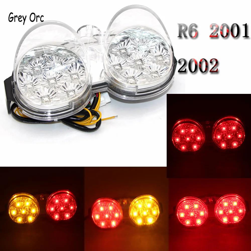 

Clear Motorcycle Taillight 12V LED Light For Yamaha YZF R6 2001 2002 Rear Tail Light Brake Turn Signal Integrated Stop Lamp