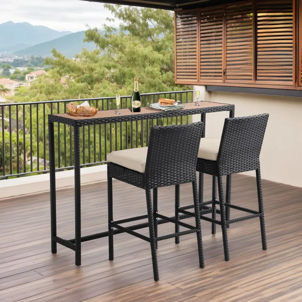 Patio Bar Dining Set: Outdoor Durable Bar-Height Table & Cushioned Stools – Metal Set for Balcony, Backyard