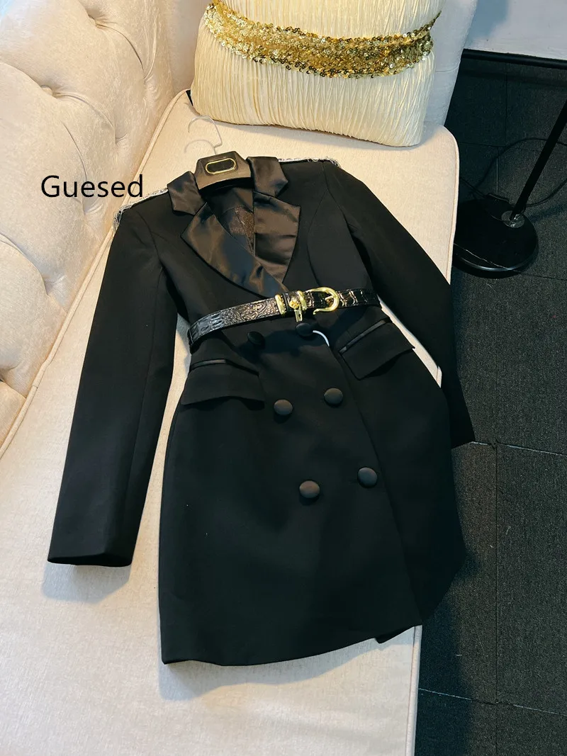 Guesed European Black Professional Blazer Set Female 2024 Top Quality Elegant Fashion Short Blazer Suit New Arrival