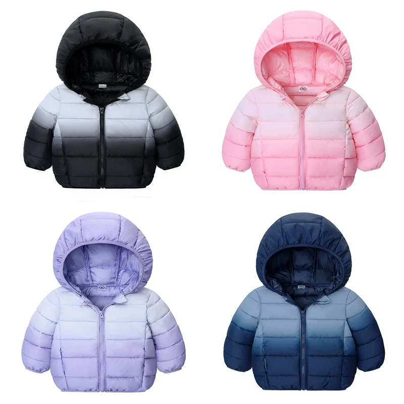 Autumn Winter Kids Cotton Jacket Fashion Gradient Style Hooded Zipper Coat 2-6 Years Boys Girls Thick Warm Outerwear  Yk129