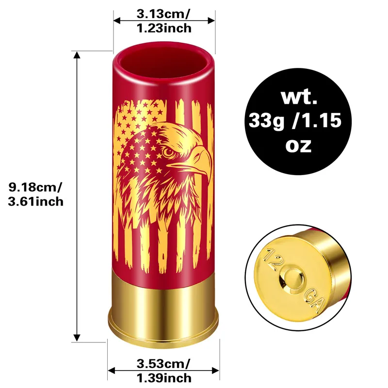 12GA Suit Small Bullet Shot Glasses Eagle Head Flag Design Plastic Wine Cups Club Restaurant Wedding Party Drinkware Gift Set