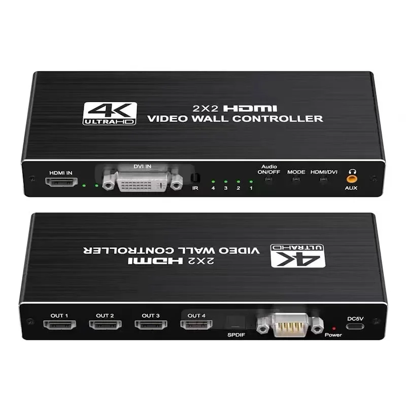4K 2x2 Video Wall Controller Processor 1x2 1x3 1x4 2x1 3x1 4x1 DVI Video Splicer HDMI Wall Controller TV Splicing Box for 4 TVs