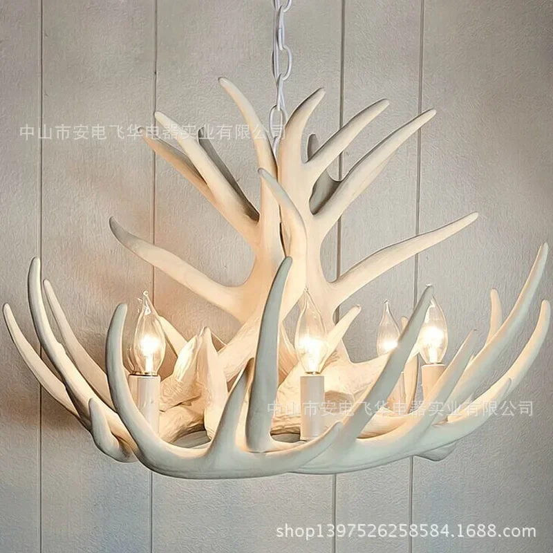 

White antlers antlers chandelier lamp light bar Nordic countryside villa antlers European chandeliers chandelier