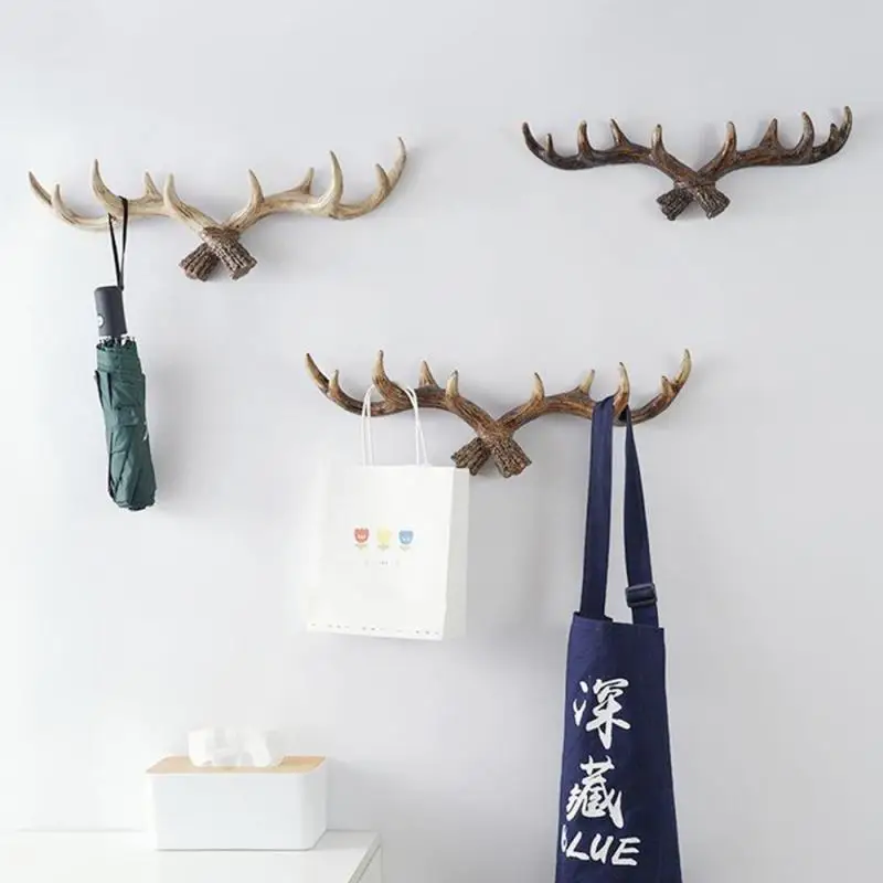 Hangers Retro Antler Wall Hanging Coat Hook Creative Clothing Storage Hallway Wall Decorative Key Hook