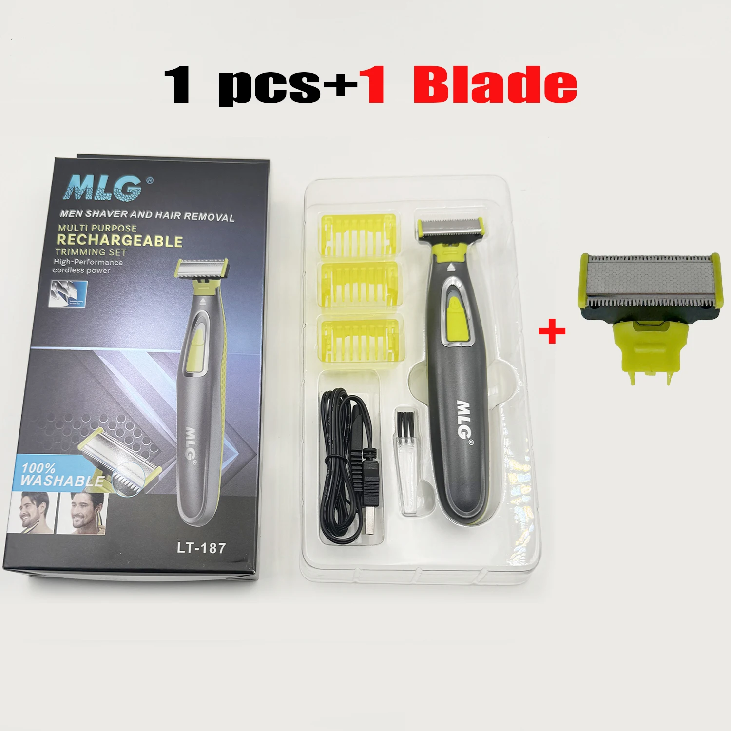 KVIFO MLG Elektrorasierer für Männer und Frauen, tragbarer Ganzkörper-Trimmer, USB-T-förmiger Klingenrasierer für Bart, Achselhöhle, zum Waschbar