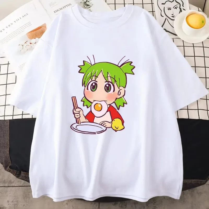 

Azumanga Daioh Yotsuba T-Shirt Women's Eat Poached Egg Chick T-Shirt Manga Kawaii 90's Women's Vintage Casual