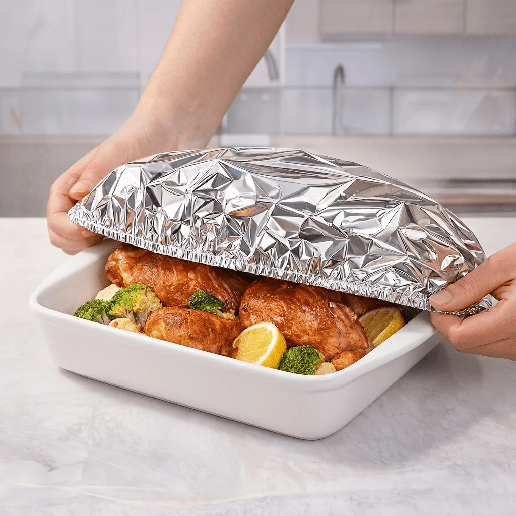 Kitchen 200pcs Reusable Aluminum Foil Food Plate Covers, Heat-Insulating Adjustable Design, for Food Storage And Preservation