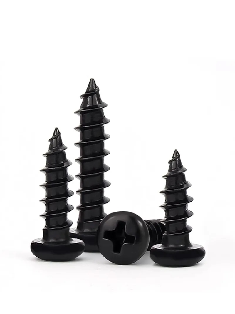 Саморезы по дереву из черной углеродистой стали с круглой головкой и крестообразным шлицем M3 * 6 M1 M1.2 M1.7 M2 M3 M4 Винты PA Винты для мебельного шкафа