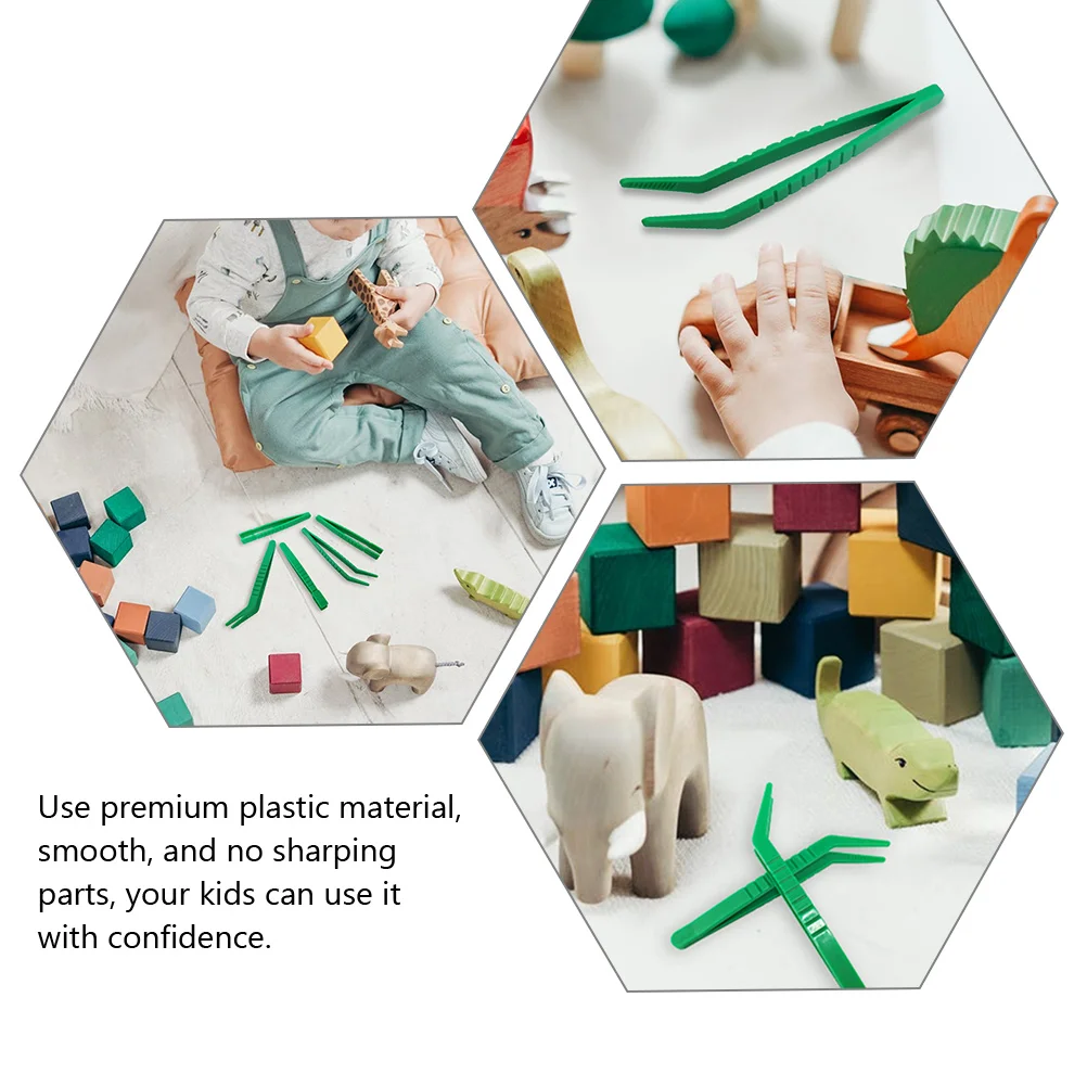 Pinça de plástico com cabeça curvada, 6 peças, ferramenta de aprendizagem para crianças, coleta de insetos para artesanato, classificação de contas, exploração ao ar livre, educacional