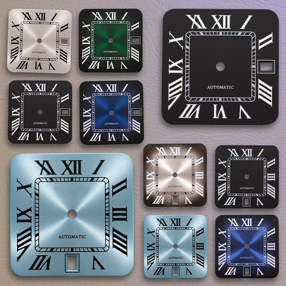 Image of 27mm S-Logo Quadratisches Zifferblatt mit römischen Ziffern, Kalender bei 3 Uhr oder 6 Uhr, passend für NH35 NH36 Uhrwerk, Uhrenmodifikationszubehör ﻿ ﻿