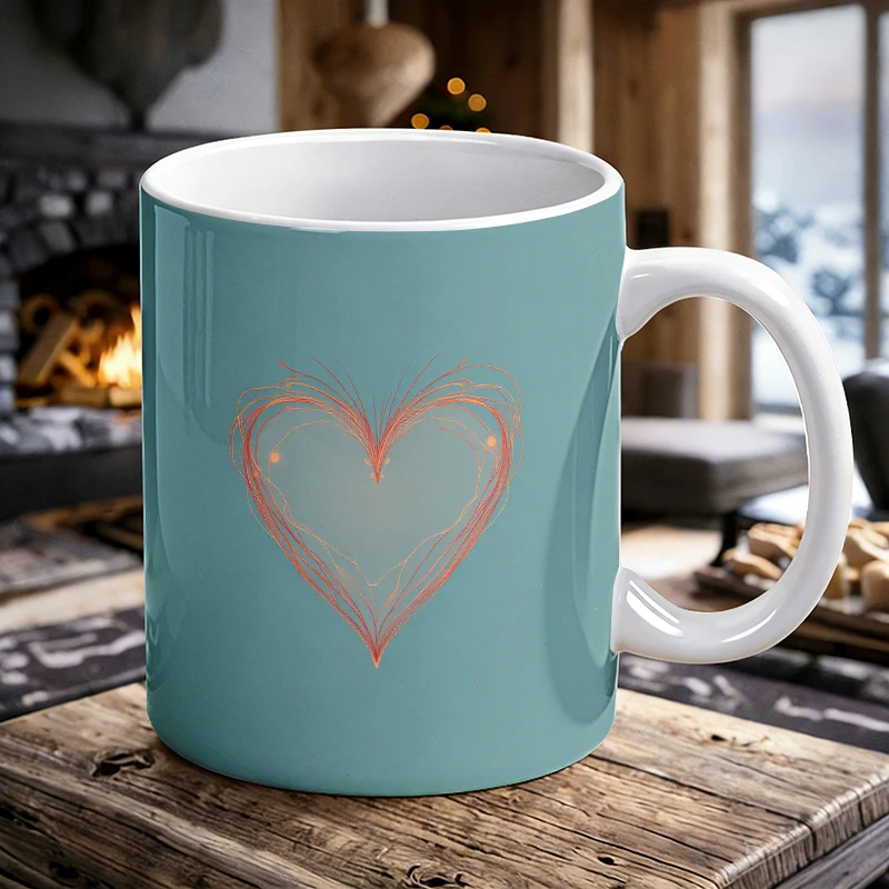 

Romantic Line Flowing Heart Ceramic Cup with Handle, Creative Coffee Cup, Milk Cup, Office Tea Cup, Drinking Cup, Fade-Resistant