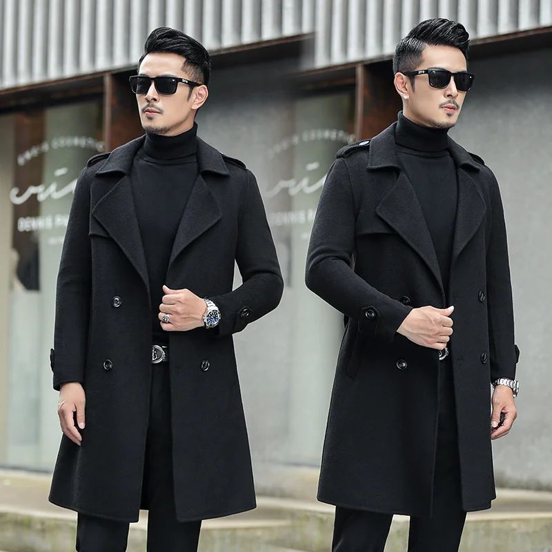 2024 winter new arrival mens fashion Double sided woolen trench coat high quality double breasted wool coats jacket men overcoat