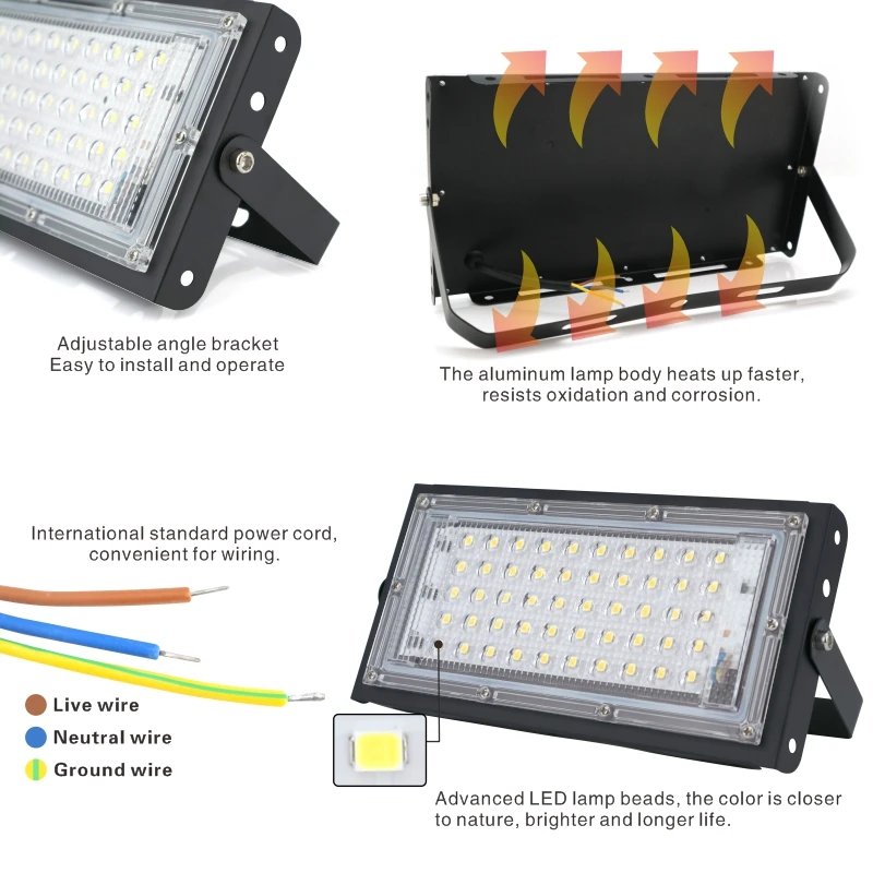 Imagem -04 - Impermeável Led Flood Light Holofote ao ar Livre Iluminação de Paisagem Lâmpada de Rua Refletor Spotlight Ip65 ca 220v 230v 240v 50w