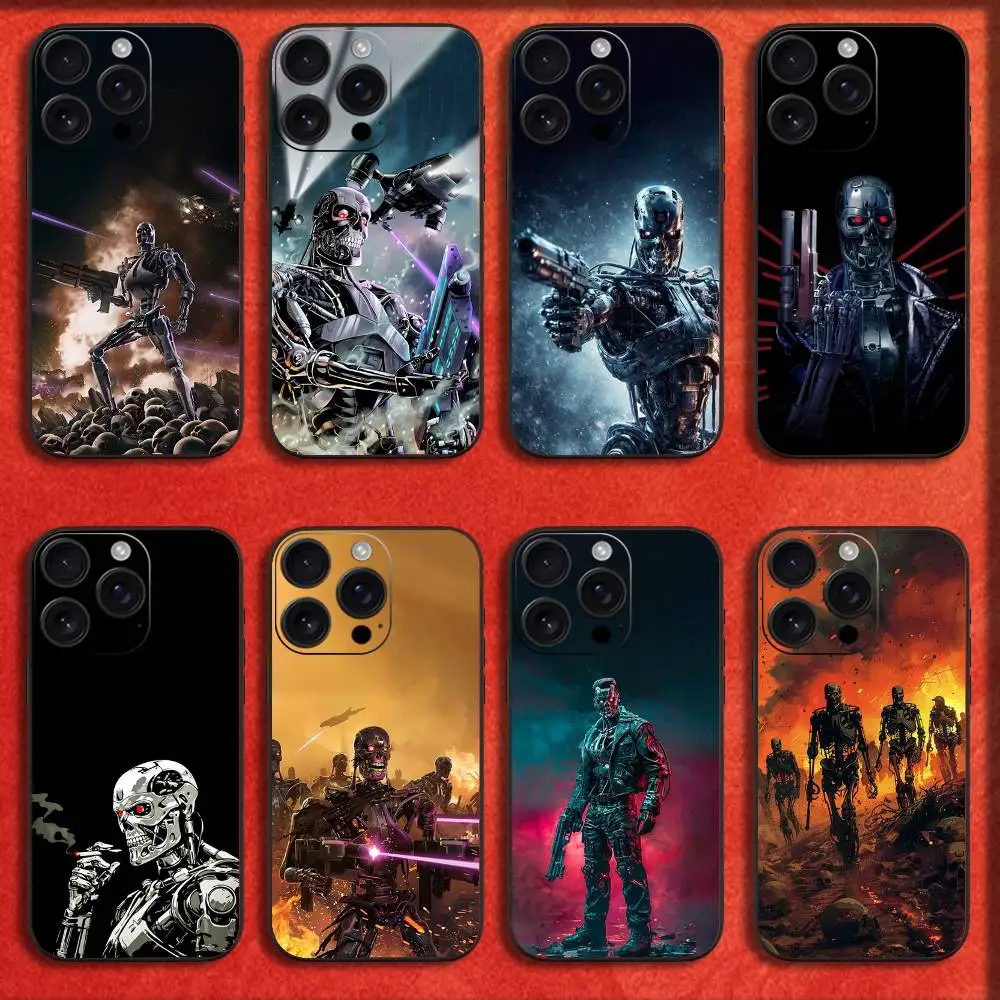

Cool T-Terminator Robot Phone Case For iPhone 16,15,14,13,12,11,Pro,XS,Max,XR,Plus,E,SE4,Mini Black Fashion Cover