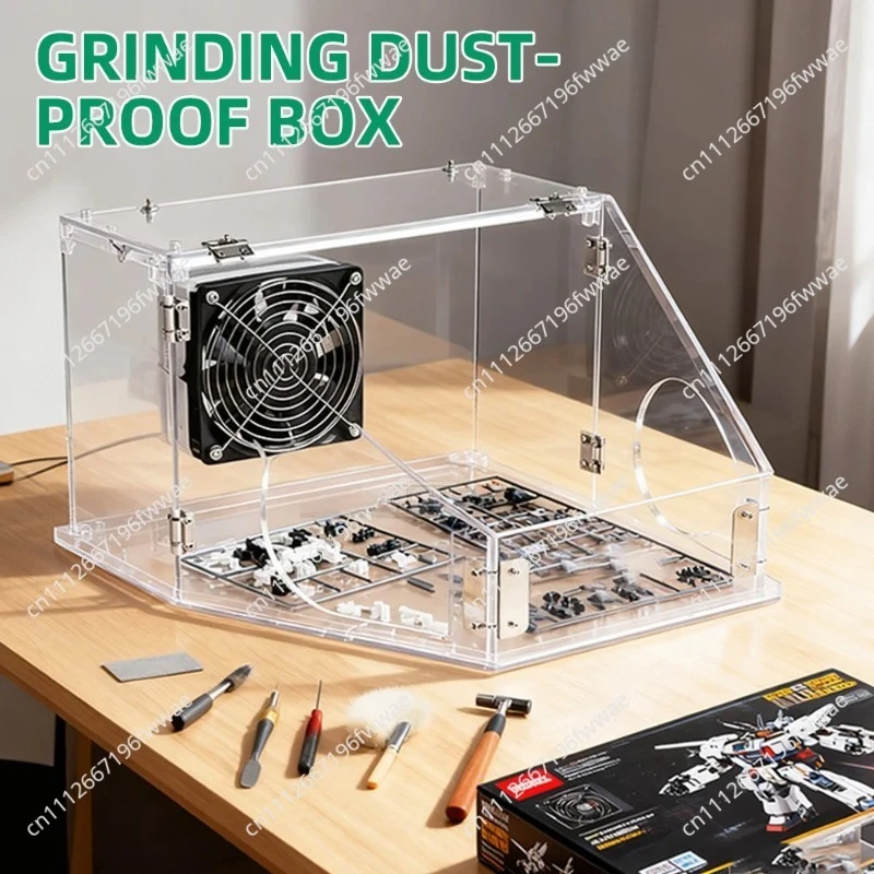 Sealed Acrylic Dust Sanding Box with Dust Collection: Features Built-in Ventilation Fan, Dust Bag ,LED Lighting DIY Work