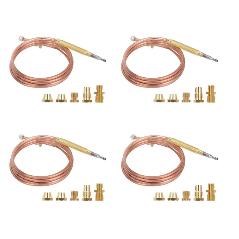 4X Universal Gas Stove Thermocouple With 20Pcs Nuts Heating Gas Burner Replacement Thermocouple Adaptor