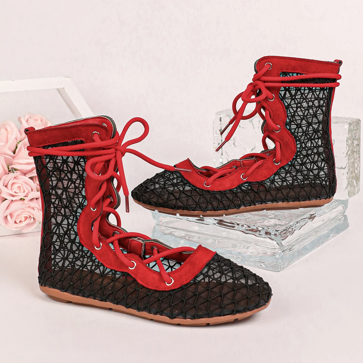 

Suede Ankle Boots 2026 Women's Wasteland Style New Short Fisherman Net Cool Boots Fashionable Personalized Breathable Sandals