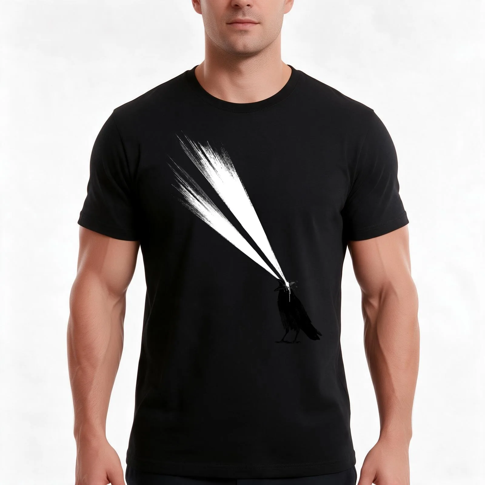 Laser crow T-Shirt, Summer Casual Cotton Tee, Oversized Streetwear Tops, Vintage Graphic Print, Loose Fit Short Sleeve