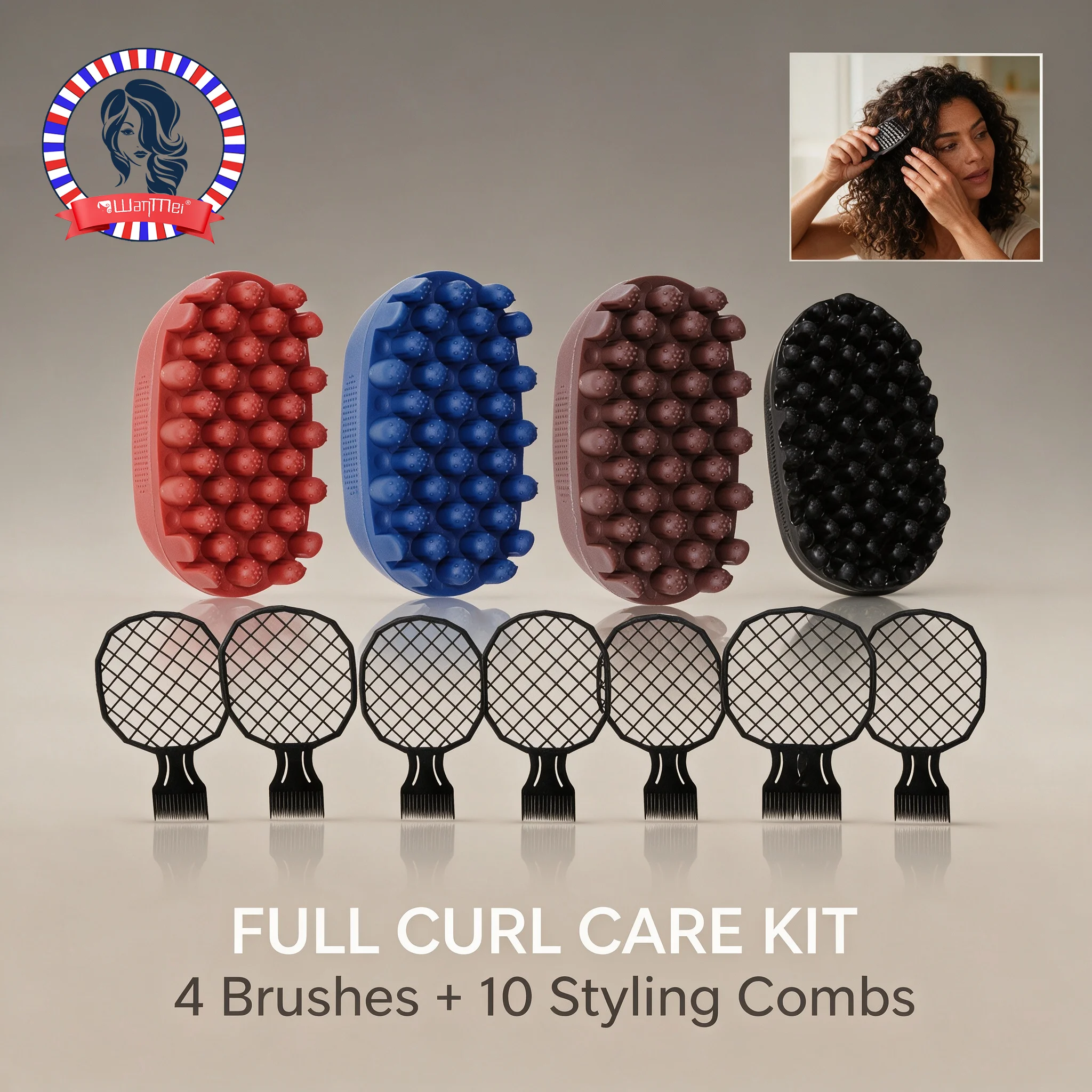 14‑Pack Curl Care Styling Kit, 4Pcs Curl Defining Brushes With 10Pcs Styling Combs, Anti Pull Textured Hair Grooming Tools For Defining And Separating Curls, For Curly Coily Hair Home And Salon Daily Hairstyle Making