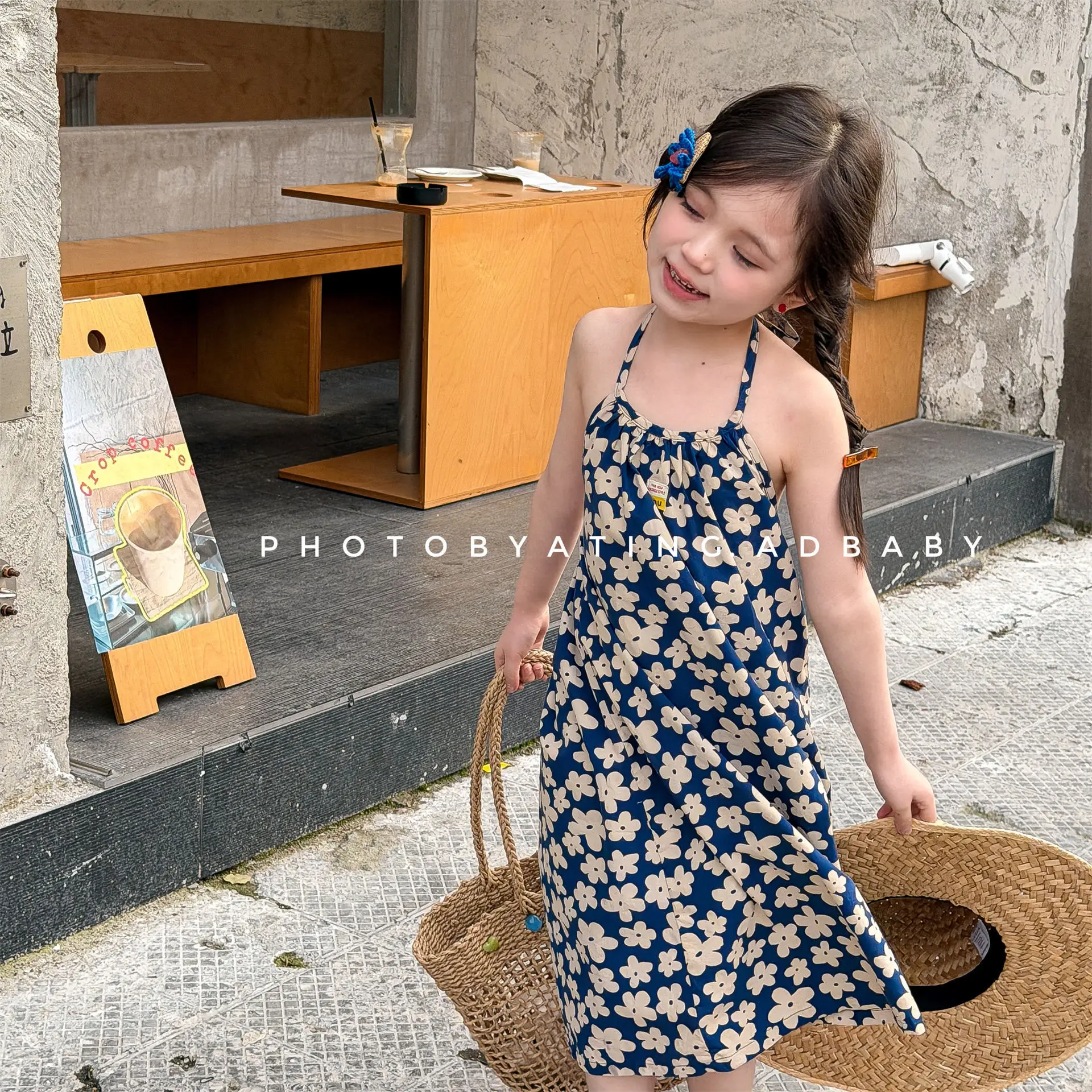 2026 Summer New Girls Sleeveless Sling Dress Flower Print Children Loose Casual Vest Dress Kids Girls Backless Dress