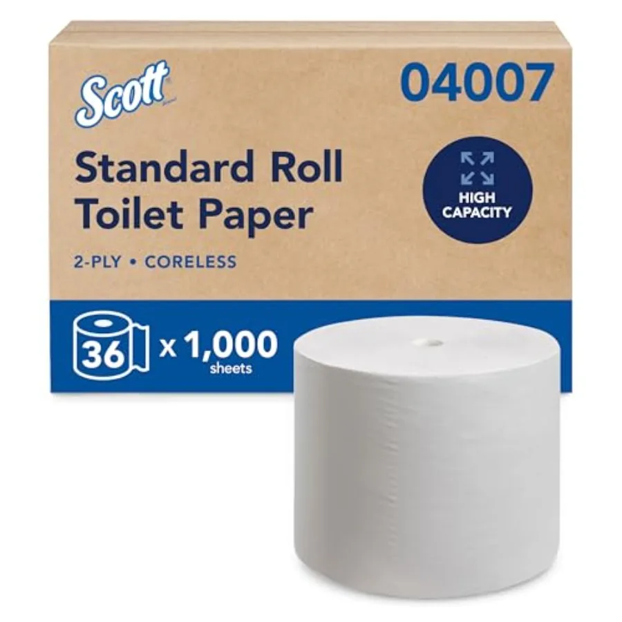 Professional Essential Coreless High-Capacity Standard Roll Toilet Paper, Bulk 04007,2-Ply, White (36 Rolls of 1, 000 Sheets, 3