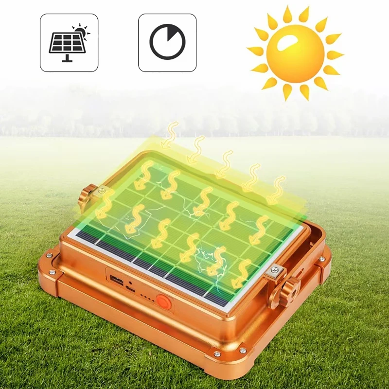 Luz Solar de advertencia de emergencia para exteriores, luz de inundación de carga de teléfono móvil con gancho portátil, foco recargable por USB, lámpara de inundación