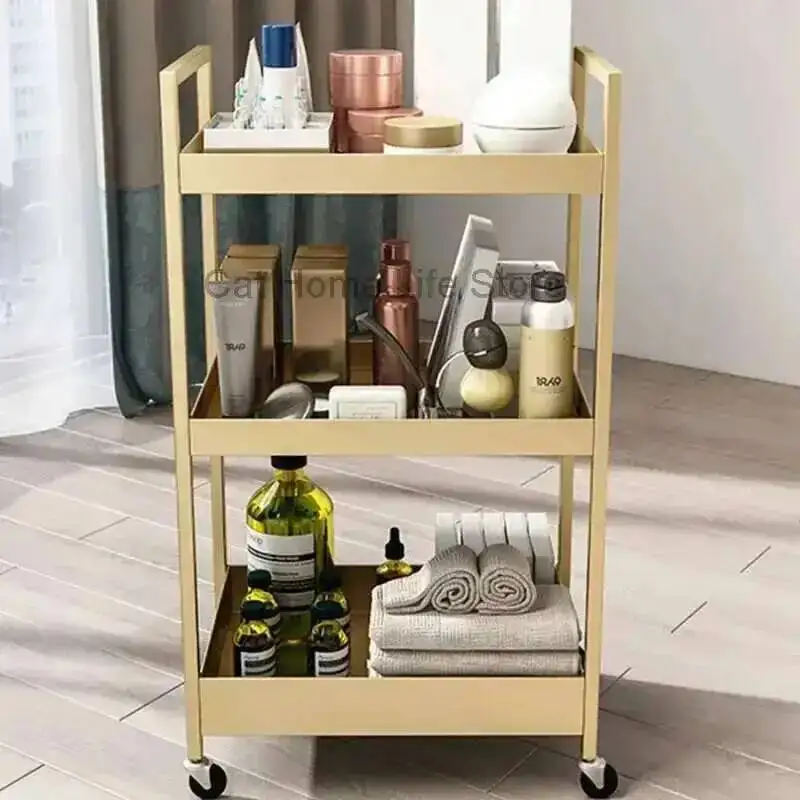 

With for Salon Beauty Wheels Auxiliary Cart Makeup Box Trolley Roulette Storage Barber 3-speed Metallic Organizers Trolleys Hair