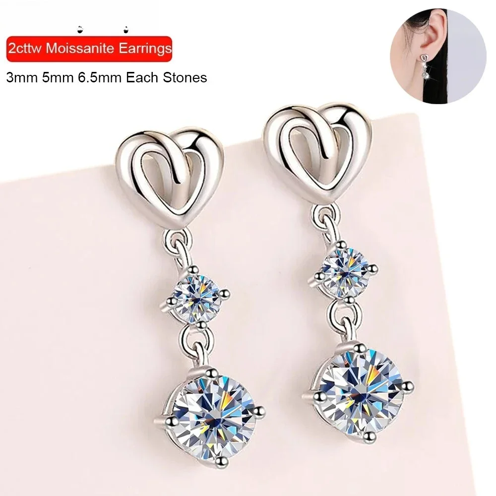 

Серьги-подвески с муассанитом 1.2ct 2.2ct цвета D для женщин, 100% стерлинговое серебро S925 с покрытием из 18-каратного золота, изысканные ювелирные изделия