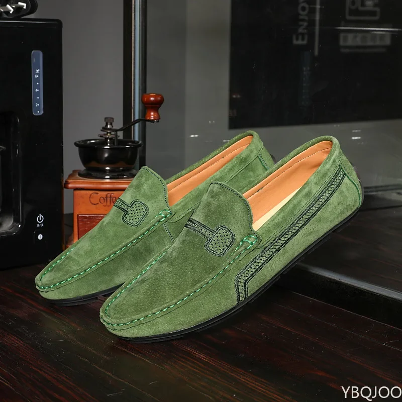 Genuine Leather Mens Loafers Zapatos De Hombre Formal Dresses Men Shoes Business Casual Green Orange Moccasin Sneakers Flats