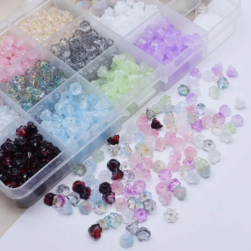 6mm 50pcs/bag Small Lily of The Valley Flower Shape Bead Lampwork Glass Loose Beads for DIY Craft Jewelry Making Accessorie
