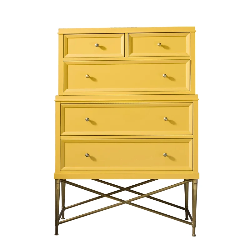 

American-Style Solid Wood Chest of Drawers Living Room Bedroom Five-Drawer Hallway Locker Stainless Steel Wooden Cabinet