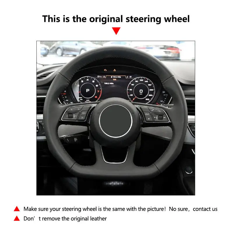 For Audi A3 8V/8Y S3 A4 B9/8W S4 A5 8W6 S5 Q2 SQ2 2019-2022 Hand-stitched Suede Leather Car Interior Steering Wheel Cover Trim