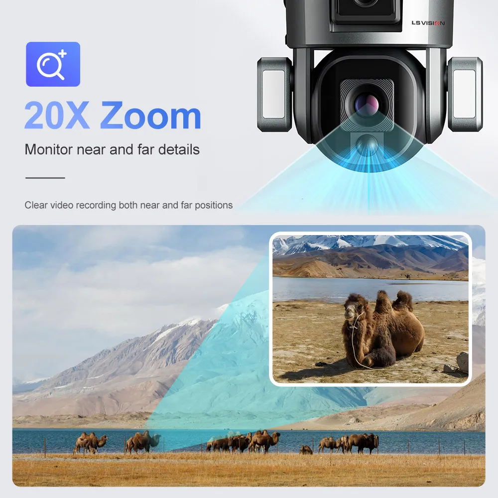 LS VISION 4K Dual Lens Scrceen Preview 4G Solar Camera Outdoor WIFI 20X Optical Zoom Two-way Audio Color Night Vision CCTV Cam