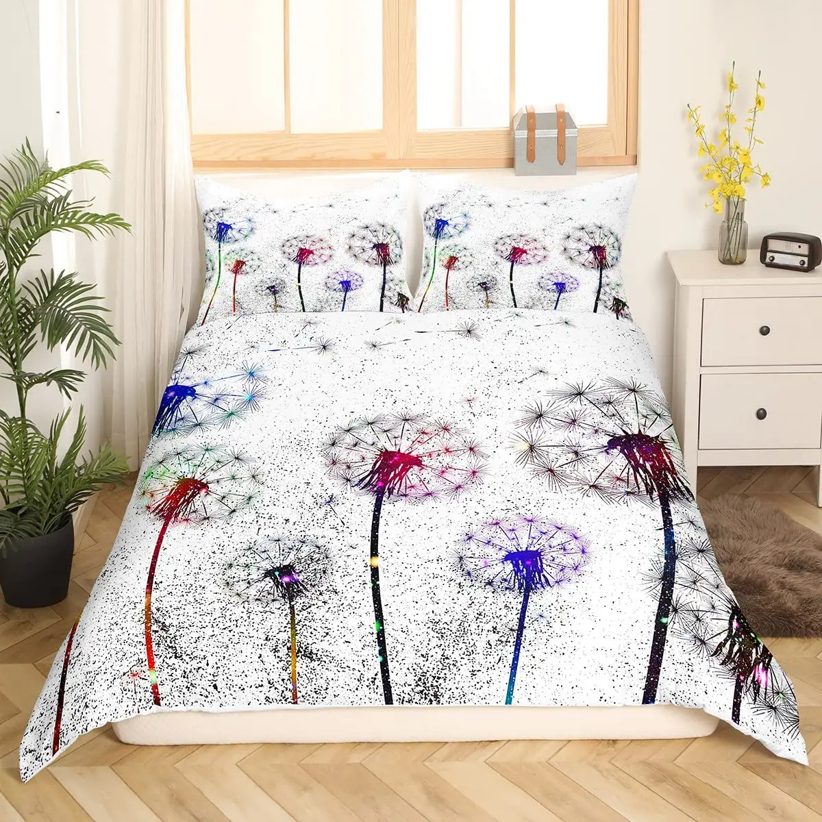 Colorful Dandelion Duvet Cover Full Size, Bedding Set 3pcs for Kids Girls Woman Adult Room Decor, Comforter Cover 2 Pillowcases