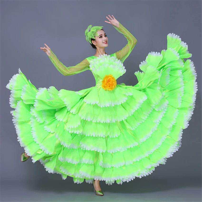 New Women Petal Spanish Dress Opening Dance Costume Bullfighting Flamengo Dress Gypsy Flamenco 360/540 Degree Performance S-3XL