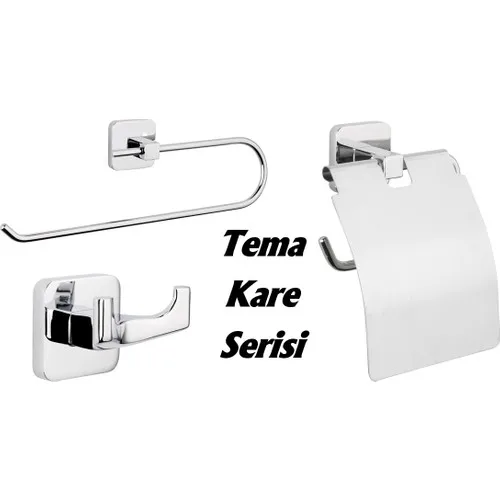 Theme Square Capless Havluluk + Softcover Kağıtlık + 2gang Bathrobe Robe Hook