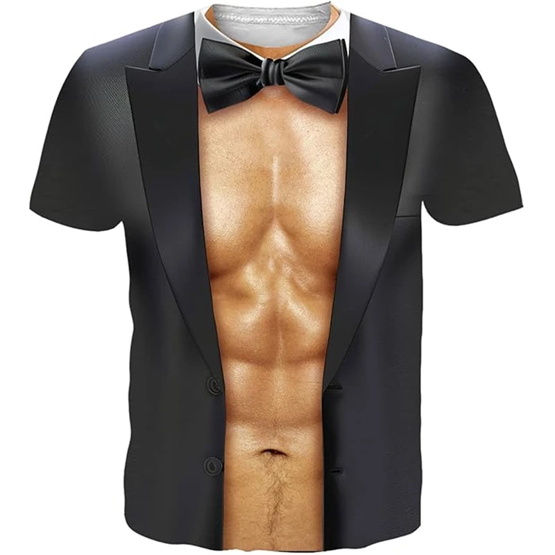 Funny muscular man pattern spoof 3D print  sport Quick-dry Breatha men's T-shirt outdoor street role-playing summer short-sleeve image 5