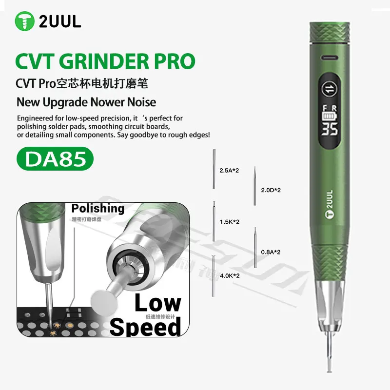 2UUL DA85 CVT GRINDER PRO Electric Grinding Pen Type-C Stepless Speed Polishing Pen Low Noise for Phone Repair Pads Chip Polishi