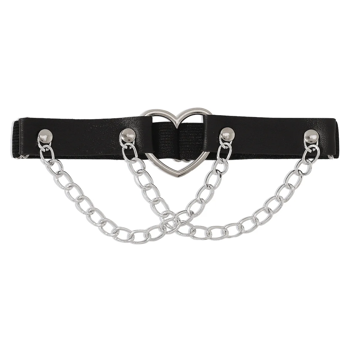 Sexy Leg Chain Leather Elastic Spiked Leg Harness For Women Girls Goth Heart Thigh Garter Belt Rave Body Jewelry