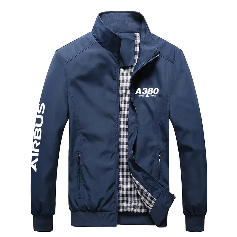 

Hot Street Harajuku Spring Autumn Plane Pilots Airbus A380 Print Man Coats Jackets Clothing Standing Collar Men's Jacket Coats