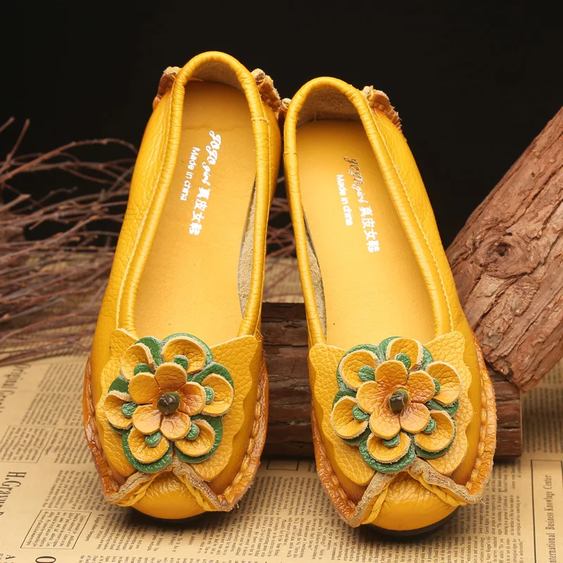 

Female Autumn Shoes Women Genuine Leather Flats Loafers Mom Casual Flower Designer Flats Woman's Shoes