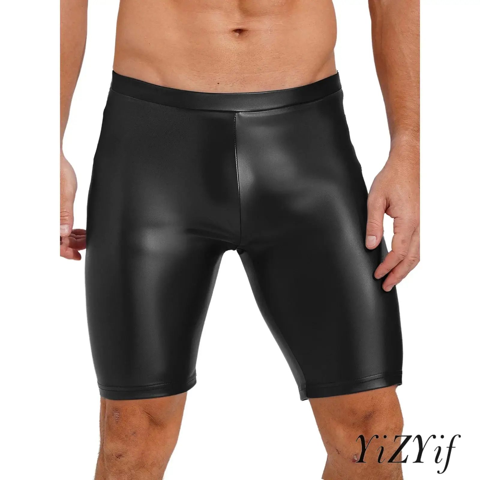 

Mens Party Boxer Shorts Faux Leather Tight Hot Pants Elastic Waist Wrestling Style Club Disco Gear Nightclub Outfit Daily Casual