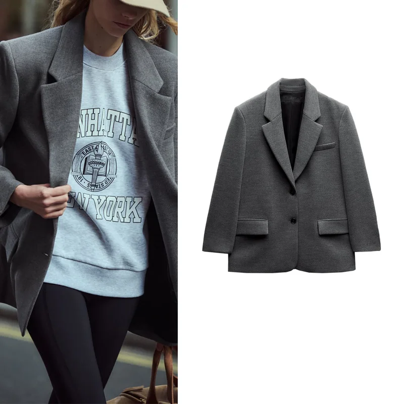 Wiosna Nowy Komplet Garniturowy Jaet Casual Dojazdy do Pracy Moda Luźny Poduszka na Ramiona Proste Legginsy Odzież Wierzchnia Długi Sweter Biznesowa Kobieta