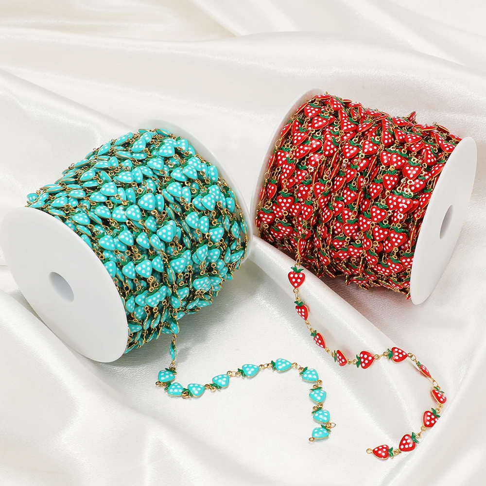 1 Meter Edelstahl Handgefertigte Emaille Apfel-Erdbeer-Kette DIY Schmuck Kinder Mädchen Halskette Armband Zubehör Ohrringe Herstellung – Detail 7