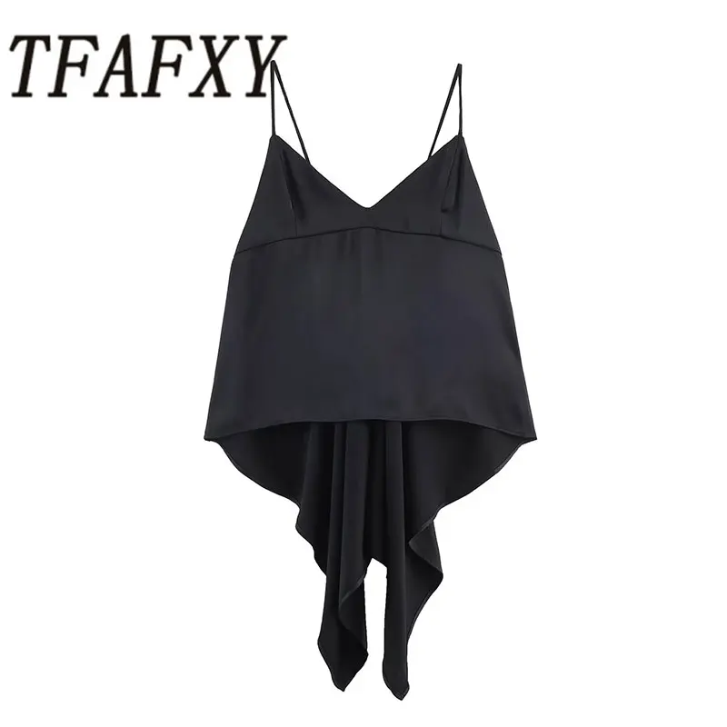 TFAFXY 2026 Frühling Sommer Dünnes Damen-Camisole Ärmellos mit Schleife Rückenfreies Schmales Neckholder Crop Top Sexy Clubwear Y2K