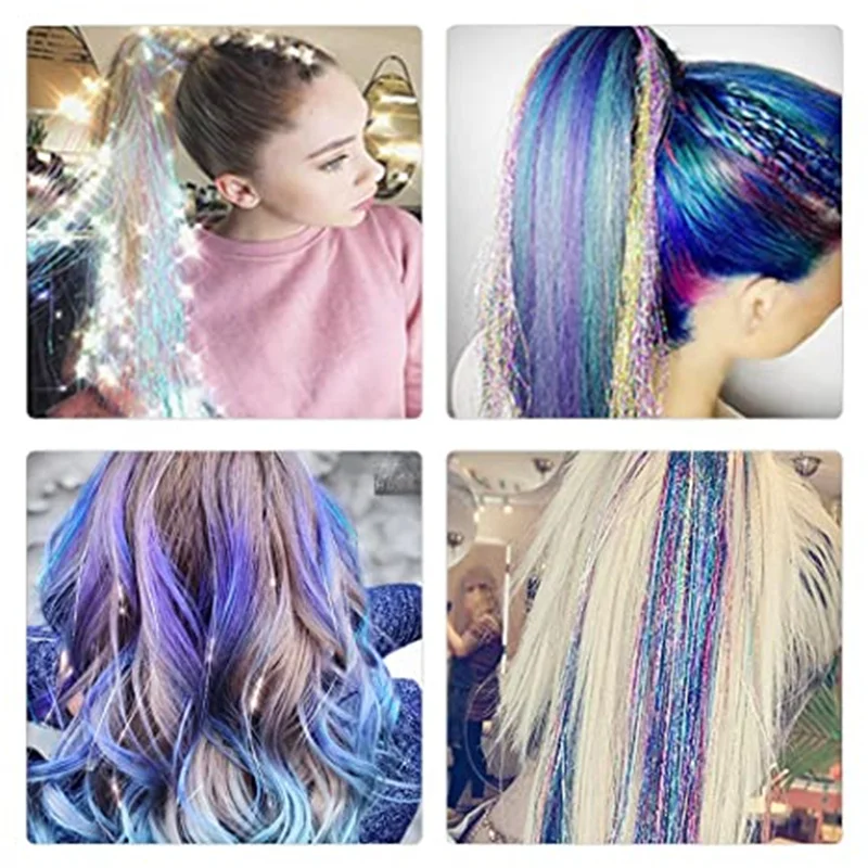 47นิ้ว12สีผม Tinsel เครื่องมือประกาย Dazzle Glitter เงาที่ยืดผมผมผ้าไหม Tinsel ทนความร้อน