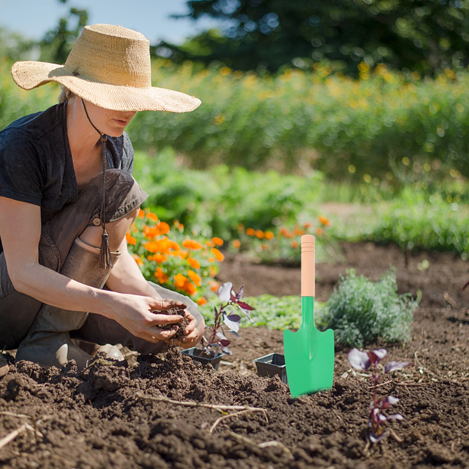 

10 pcs Wooden Handle Shovel Garden Tools Planting Hand Trowel Metal Spade Succulent Planter Soil Loosening Gardening Supplies