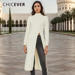 CHICEVER maglione minimalista per donna dolcevita manica lunga vita alta coscia divisa abiti in maglia stile moda femminile nuovo